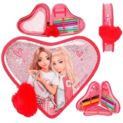 Depesche 12260 TOPModel Herz-Federtasche ONE LOVE Rot-rosa Herzen Und Glitzer