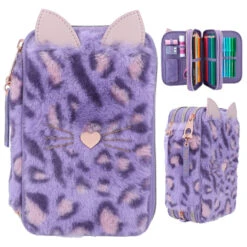Depesche 12148 TOPModel 3-Fach Federtasche LILAC LEO LOVE Katze Katzenohren Lila