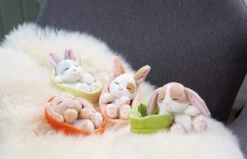 Nici 48709 Sleeping Pets Bunnies Hase Cappuccino 12cm Schlafend Im Körbchen Grün -Nici || Wild Republic || Depesche Verkäufe 48706 10 48707 48708 48709 Milieu 2048x1318