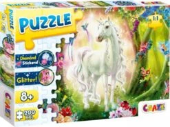 Puzzle Einhorn Magic Forest Mit Diamantsticker Und Glitter Effekt 200 Teile Ab 8+