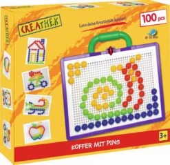 Creathek Koffer Mit 100 Pins ∅ 10mm Mit Steckplatte Kreativkoffer Spielset Vedes