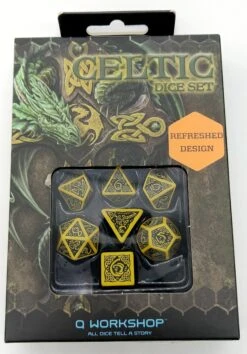Celtic Dice Set Würfelset Rollenspielwürfel Gelb & Schwarz (7 Stück)