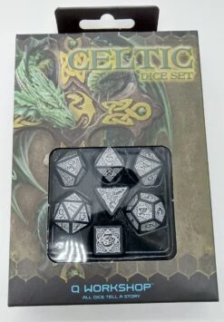 Celtic Dice Set Würfelset Rollenspielwürfel Schwarz & Weiß (7 Stück)