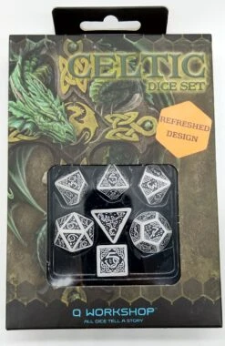Celtic Dice Set Würfelset Rollenspielwürfel Weiß & Schwarz (7 Stück)
