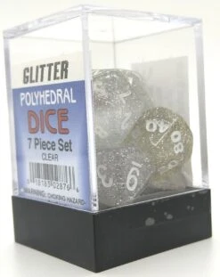 Koplow Rollenspielwürfel Glitter Klar/Weiß 7er Set Mit Verschiedenen Würfelaugen