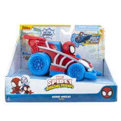 JAZWARES Spider-Man Spidey Amazing Friends Rückzug-Fahrzeug Spidey SNF0015 -Nici || Wild Republic || Depesche Verkäufe Spidey Amazing Friends Webbed Wheelies Spidey SNF0015 Front IP lpr